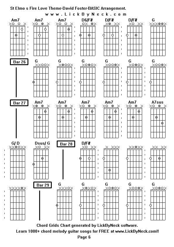 Chord Grids Chart of chord melody fingerstyle guitar song-St Elmo s Fire Love Theme-David Foster-BASIC Arrangement,generated by LickByNeck software.